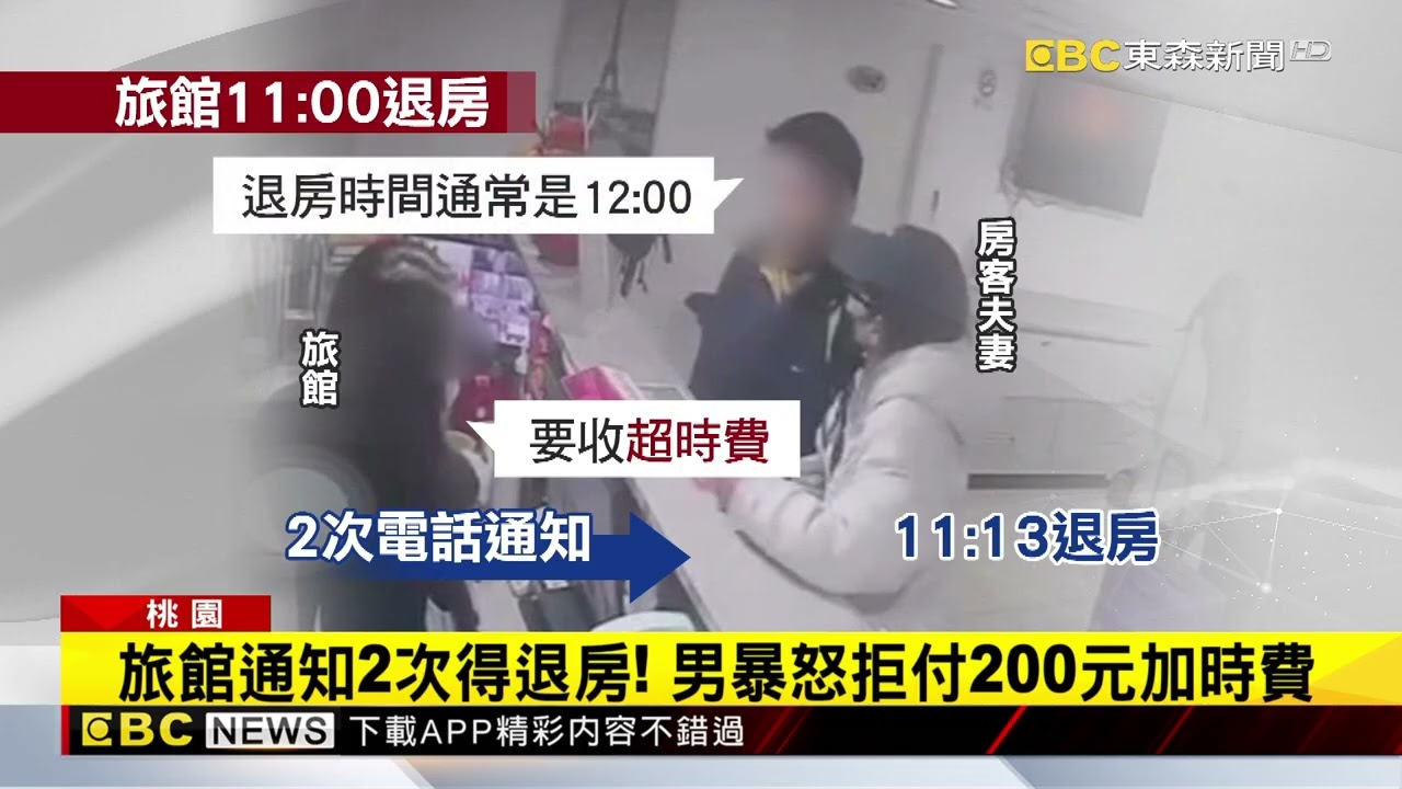 最新》嚇！ 房客逾時退房拒付200元 竟衝櫃台作勢打人 @newsebc