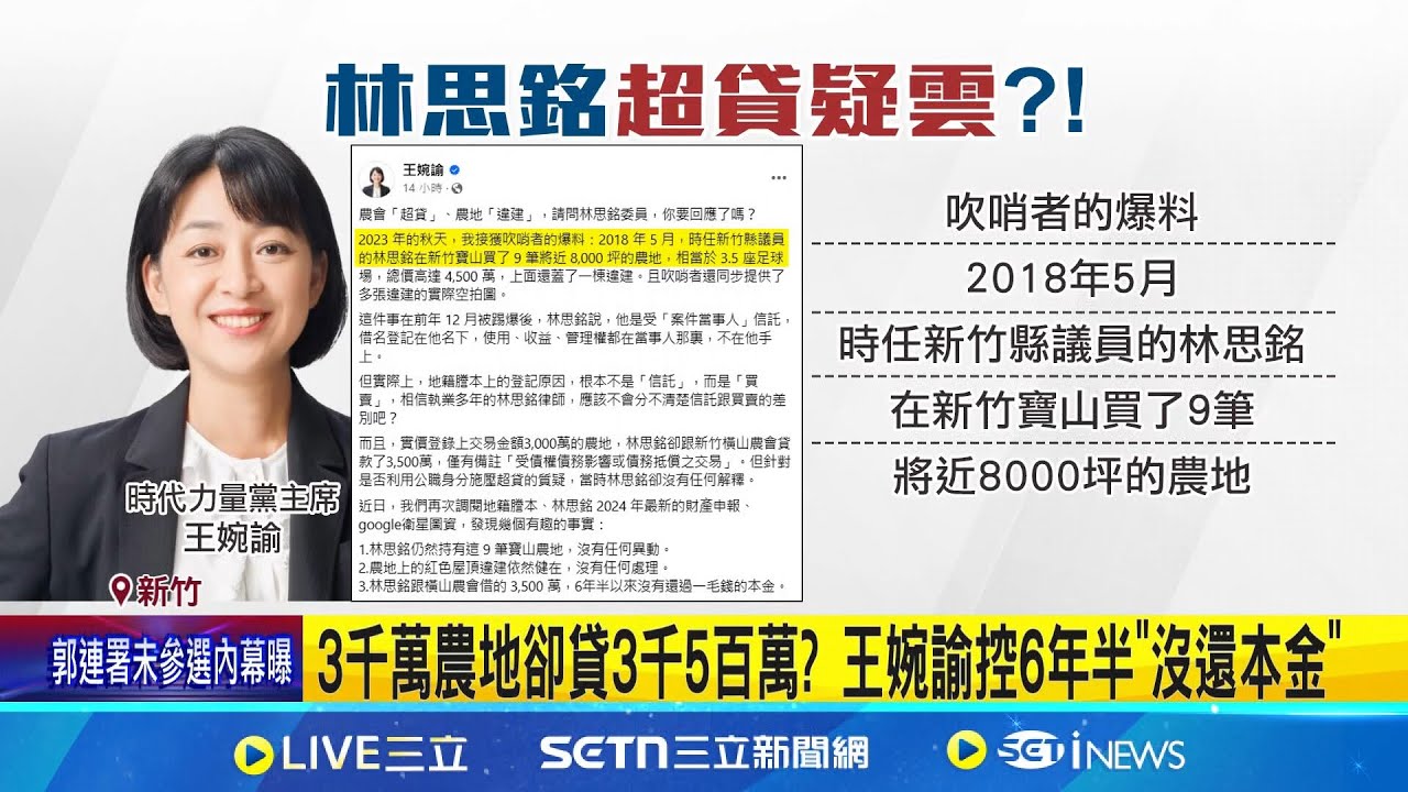 超貸買農地蓋違建!? 王婉諭嗆林思銘”不適任民代” 罷團10號遞交逾4千份連署! 林思銘危機四伏│記者 蔡宥嫻 張浩譯│新聞一把抓20250211│三立新聞台