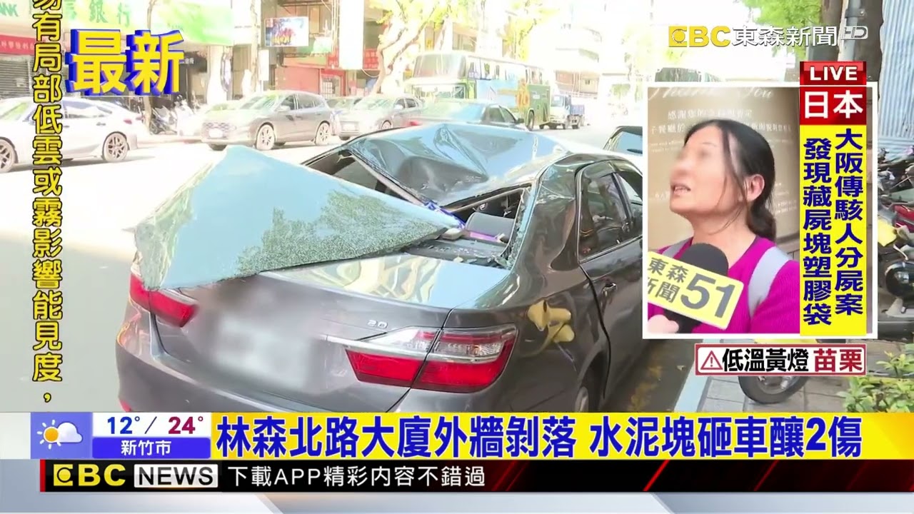 最新》林森北路大廈外牆剝落 水泥塊砸車釀2傷@newsebc