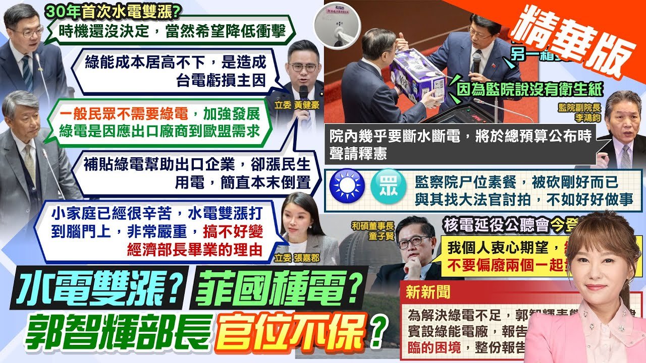 【洪淑芬報新聞】水電雙漲? 張嘉郡指恐變郭智輝”畢業理由”｜ 綠電一度5.5元 漲民生用電補貼? 王鴻薇怒批劫貧濟富 精華版@中天電視CtiTv