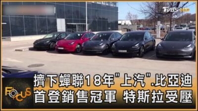 擠下蟬聯18年「上汽」.比亞迪首登銷售冠軍 特斯拉受壓｜方念華｜FOCUS全球新聞20250103 @tvbsfocus