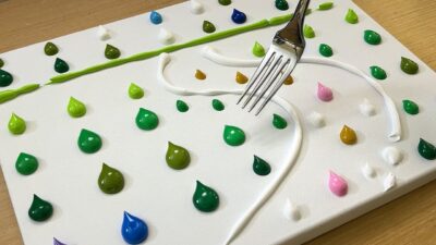 畫一條鄉間小路/壓克力畫/用叉子畫