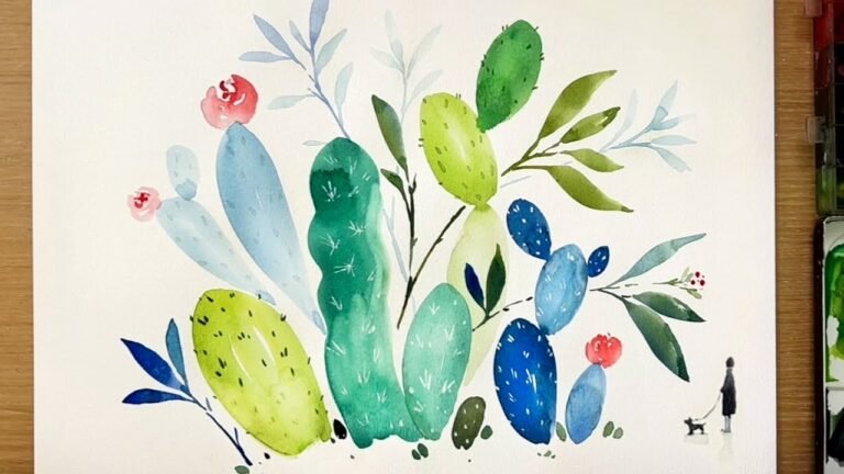 '仙人掌' 畫 簡單 & 簡單 / 初學者水彩畫 hq720