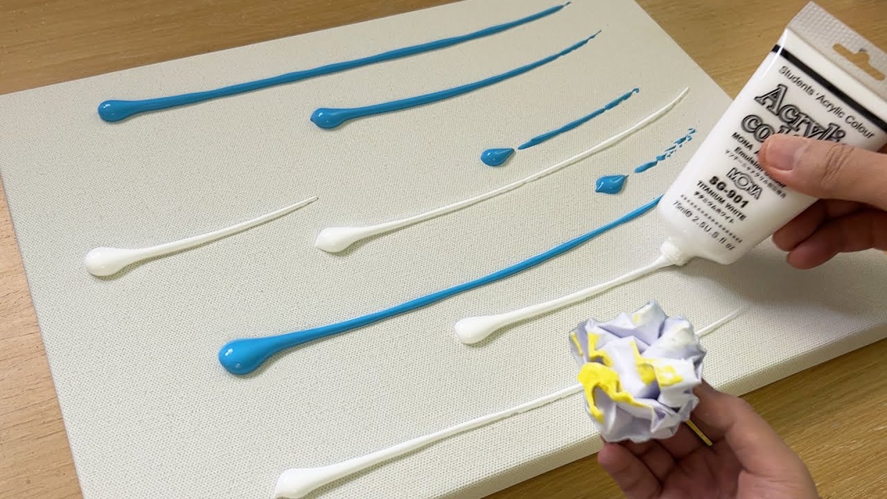 黃色壓克力畫 / 皺紙技術 / 畫心心