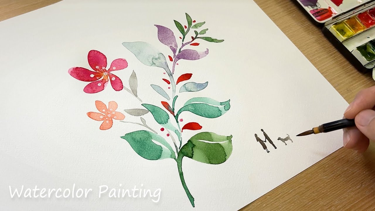 用水彩畫花 / 畫情侶和狗